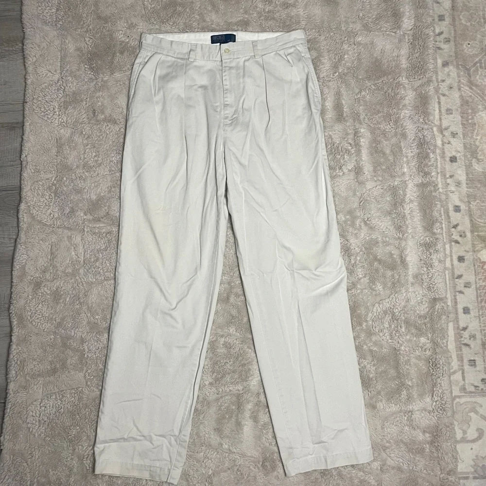 Polo Ralph Lauren Andrew Pant Mens 35x32Pleated Chino Trousers Stone White